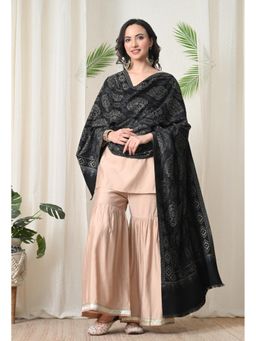 Mizash - Women Fine Wool Floral Black Designer Stole