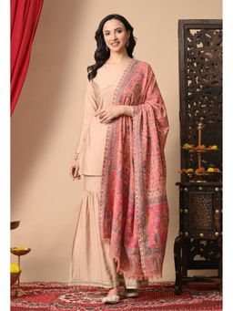 Mizash - Women Pashmina Metallic Zari Weave Soft & Warm Pink Shawl