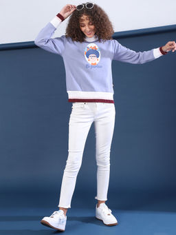 Campus Sutra - Lavender Women Stylish Full Sleeve Round Neck Sweatshirts