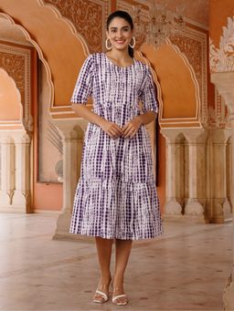 Jaipur Kurti - Women Textured Dyed Purple A-Line Tiered Ethnic Dress