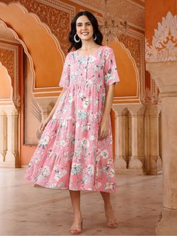 Jaipur Kurti - Women Pink Floral Printed A-Line Ethnic Dress