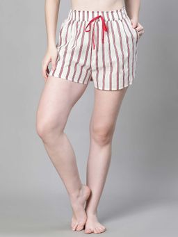 Oxolloxo - Women White Stripe Print Elasticated Tie-Up Beachwear Cotton Shorts