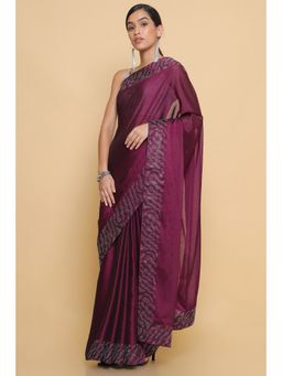 Soch - Women Purple Embellished & Sequined Saree with Unstitched Blouse