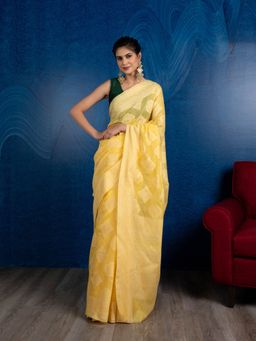 Beatitude - Yellow Ethnic Motifs Chanderi Cotton Saree with Unstitched Blouse