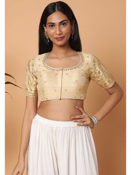 SALWAR STUDIO - Women Beige Silk Blend Readymade Saree Blouse
