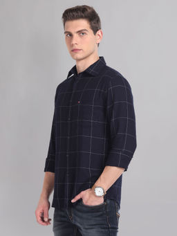 AD By Arvind - Navy Blue Modern Fit Windowpane Check Casual Shirt