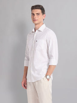 AD By Arvind - White Vertical Stripe Cotton Summer Casual Shirt