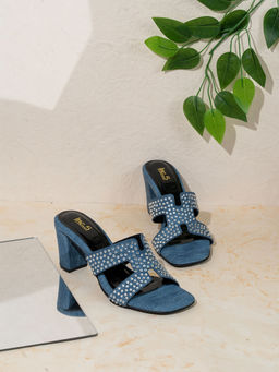 Inc.5 - Women Blue Embellished Square Toe Party Wear Heels