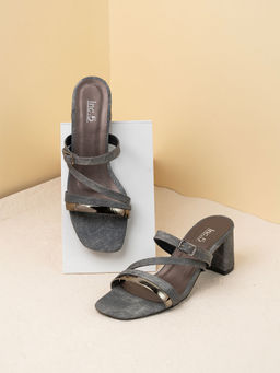 Inc.5 - Women Grey Printed Square Toe Party Wear Heels