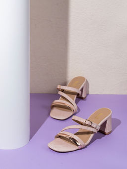 Inc.5 - Women Peach Printed Square Toe Party Wear Heels