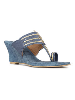 Inc.5 - Women Blue Solid One Toe Party Wear Wedge Heel Sandals