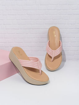 Inc.5 - Women Peach Solid Round Toe Party Wear Sandals
