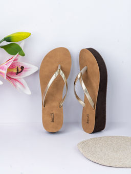 Inc.5 - Women Golden Striped Round Toe Party Wear Sandals