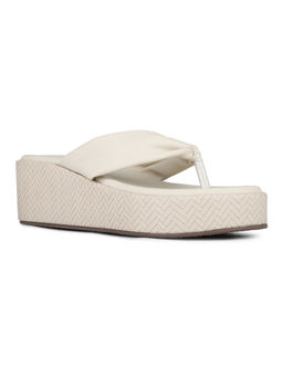 Inc.5 - Women Cream Solid Round Toe Party Wear Sandals