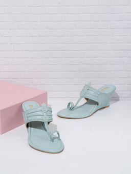 Inc.5 - Women Blue Party Wear Kolhapuri Wedge Heel Sandals