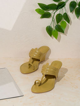 Inc.5 - Women Yellow Party Wear Kolhapuri Wedge Heel Sandals