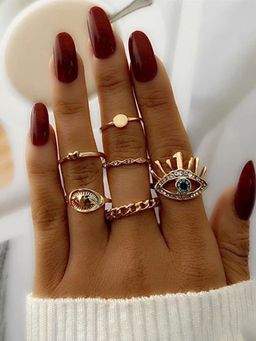 Jewels Galaxy - Evil Eye Gold Plated Stackable Rings Set of 6