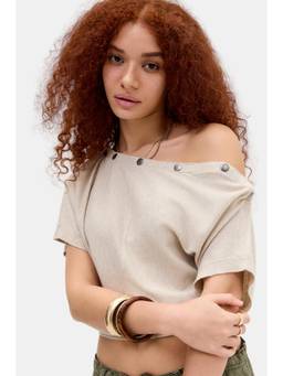 BDG by Urban Outfitters - Popper Batwing Crop Top - Beige