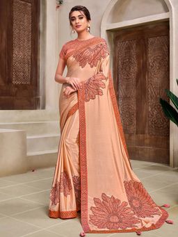 Odette - Peach Silk Georgette Designer Saree with Unstitched Blouse
