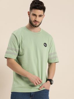 Difference of Opinion - Green Solid Oversized T-Shirt