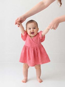 Somersault - Girls Peach Solid/Plain Dress