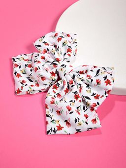 ToniQ - White Multicolor Floral Printed Fabric Bow Barrette Hair Clips