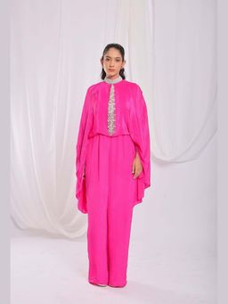 Ellemora - Tassel Tie Embroidered Cape Jumpsuit