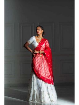 MONK & MEI - Women Nicotina White Lehenga With Blouse And Dupatta