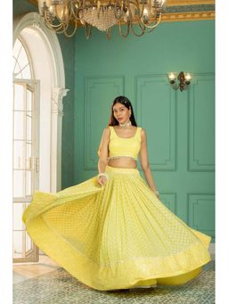 MONK & MEI - Women Sunshine Yellow Lehenga With Blouse And Dupatta