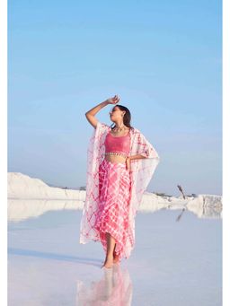 MONK & MEI - Women Pink Gloria Blouse With Dhoti Skirt And Shrug