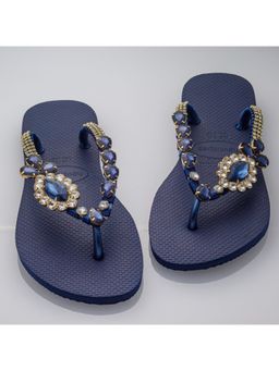 AREIA - Navy Blue & Sapphire Embellished Flipflop (EURO 39)