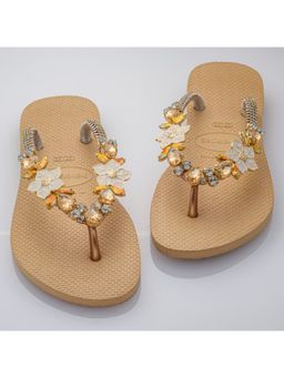AREIA - Beige Intricate Embellished Flip Flops (EURO 39)