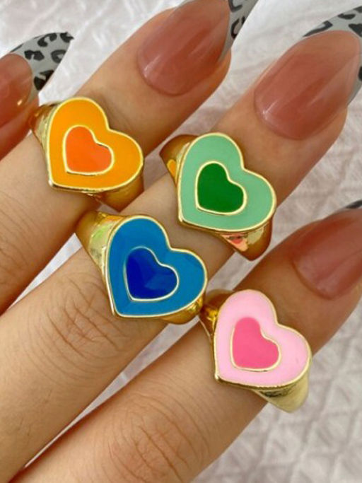 Jewels Galaxy Gold Plated Multicolor Heart Shaped Rings Combo (Set of 4)