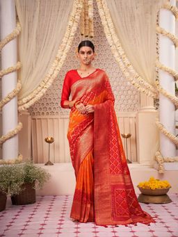 Odette - Orange Blended Raw Silk Saree with Unstitched Blouse