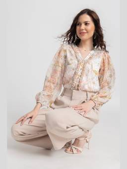 JULO - Creamsicle Frill Button Down Cream Top