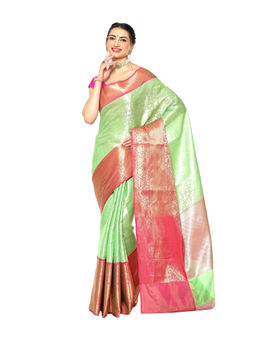 Banarasi Silk Works - Green Kanchi Silk Pattu Border Saree with Unstitched Blouse
