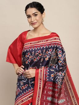 Odette - Bhagalpuri Silk Blue Printed Saree with Unstitched Blouse