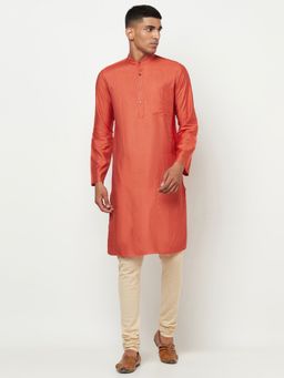 Fabindia - Viscose Rayon Rust Solid Men Kurta