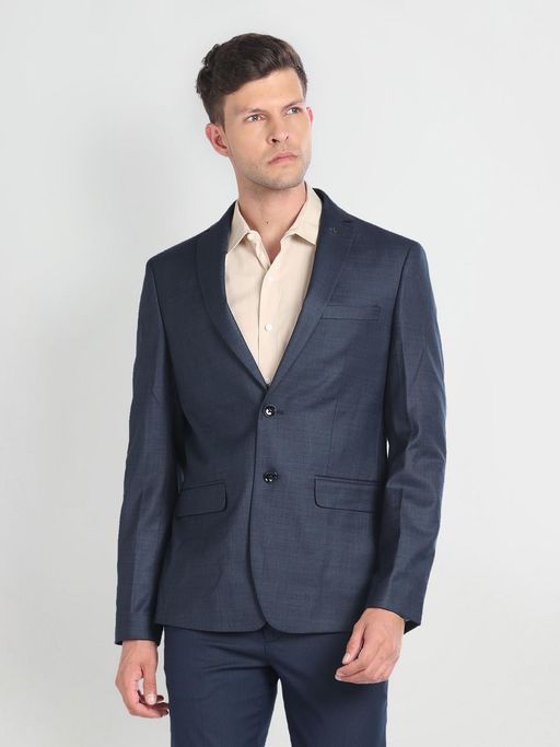 Arrow Notch Lapel Collar Windowpane Check Blazer