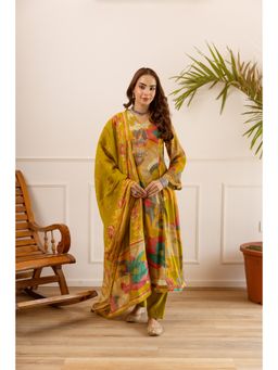Nehamta - Women's Mustard Yellow Cotton Kurta With Pant and Dupatta