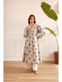 Nehamta - Women's Off White Cotton Kurta With Palazzo