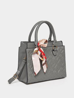 Styli - Womens Grey Scarf Detail Embossed Texture City Bag