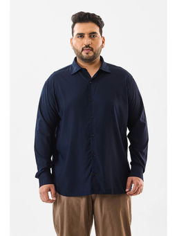 Snitch - Navy Blue Plain Full Sleeves Casual Plus Size Shirt for Men