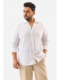 Snitch - White Plain Full Sleeves Casual Plus Size Shirt for Men