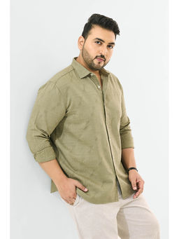 Snitch - Olive Self-Design Full Sleeves Casual Plus Size Shirt for Men