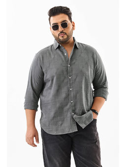 Snitch - Grey Self-Design Full Sleeves Casual Plus Size Shirt for Men