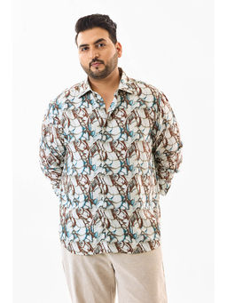 Snitch - White Abstract Full Sleeves Casual Plus Size Shirt for Men