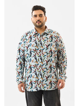 Snitch - Light Blue Abstract Full Sleeves Casual Plus Size Shirt for Men