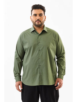 Snitch - Olive Plain Full Sleeves Casual Plus Size Shirt for Men