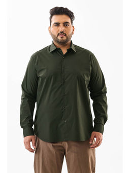 Snitch - Dark Green Plain Full Sleeves Casual Plus Size Shirt for Men